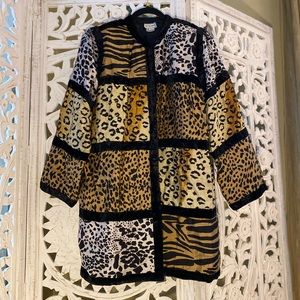 Incredible 90s Vintage Animal Print Velvet Trim Kimono Jacket–JA Resorts–Medium